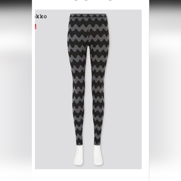 Uniqlo Pants - Merimekko X Uniqlo Heattech Extra Warm Grey/Black Lokki Leggings, Size Large
